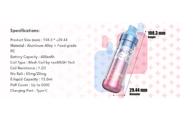 Thông số kỹ thuật Wotofo Zetta 5000 Puffs.